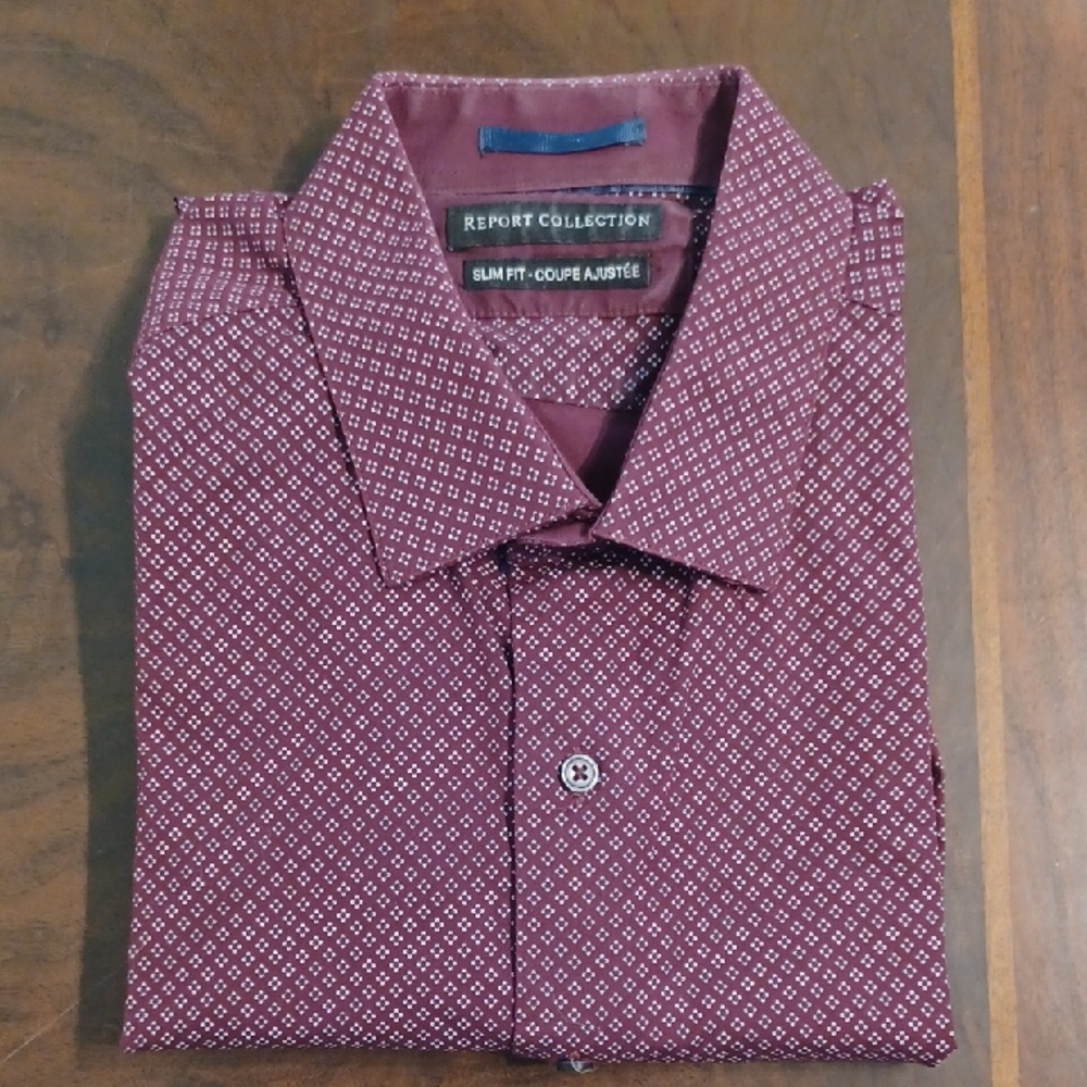 Report Collection Red Casual Button Down Shirt with Textured Pattern